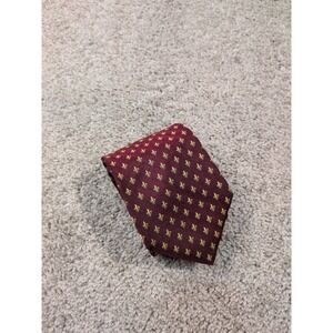 Reales Sitios De Espana Mens Silk Tie Burgundy Gold Fleur-de-lis Pattern Spain